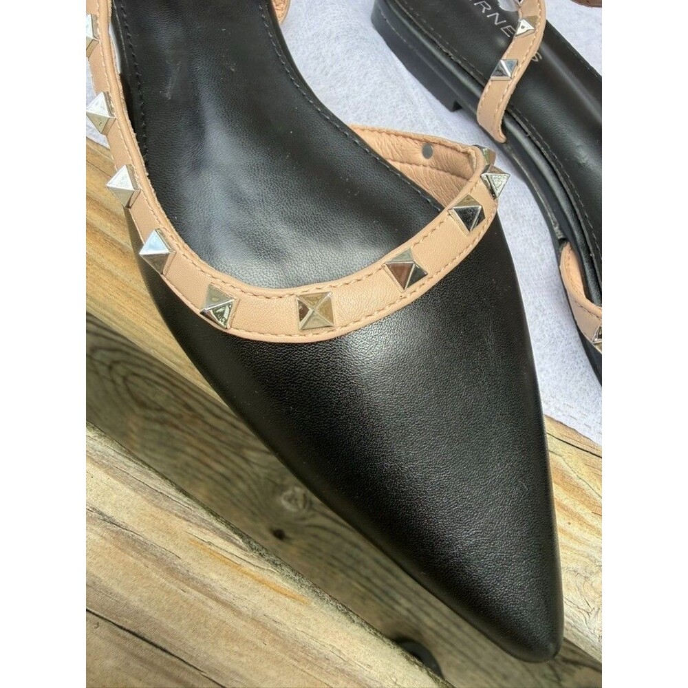 NEW Berness Odina Studded Slingback Flats Womens 7.5 Black Nude Pointed Toe Indi - Picture 9 of 11